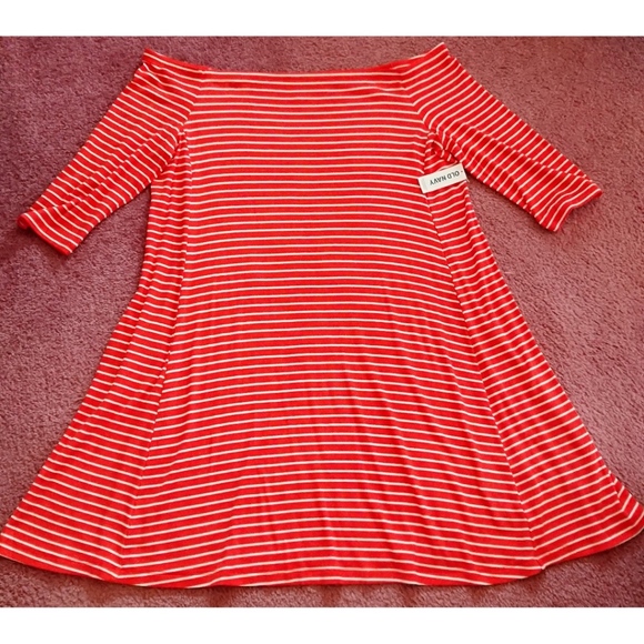 Old Navy Dresses & Skirts - Orange & White Striped Off Shoulder Old Navy Dress